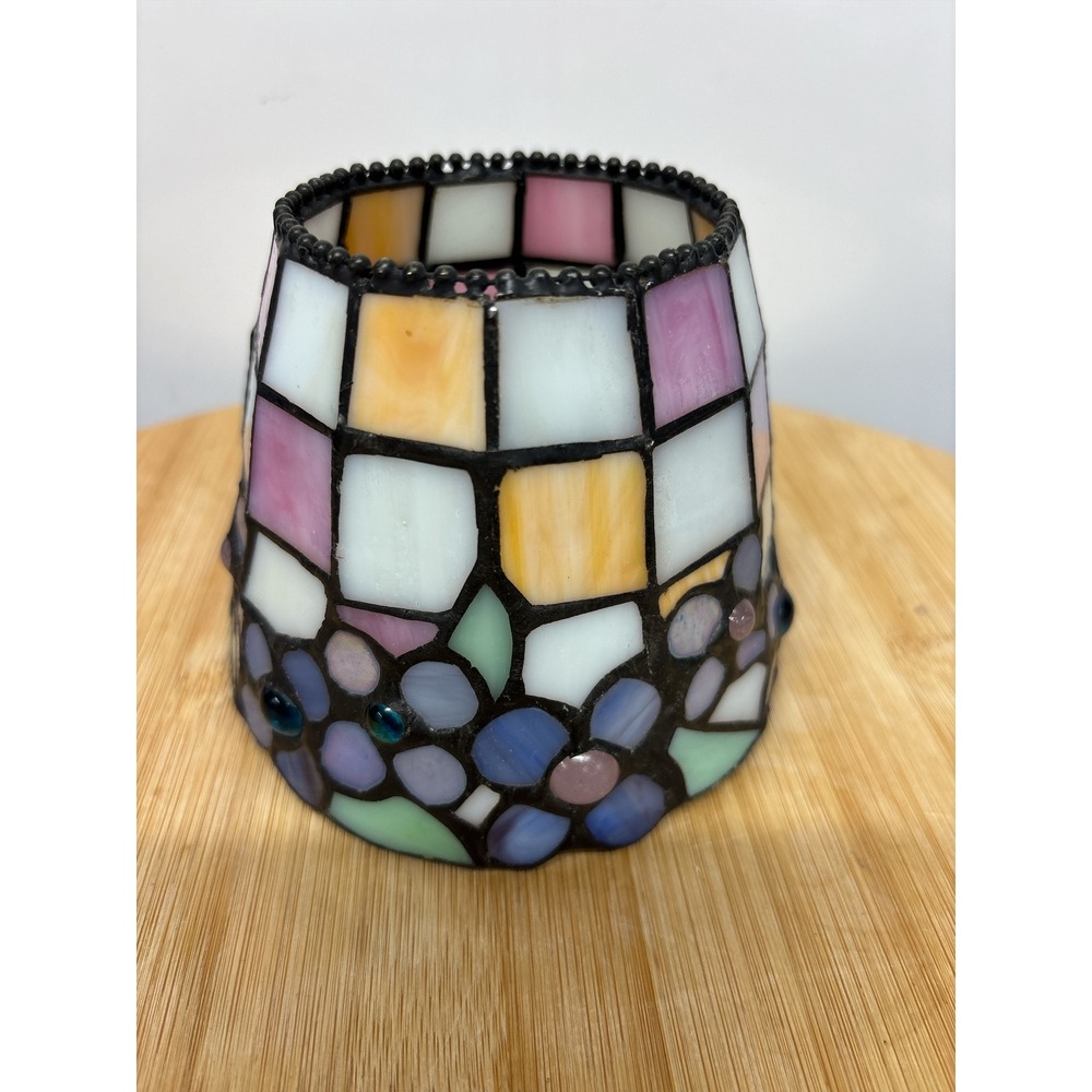 PartyLite Stained Glass Hydrangea Tiffany Style Tea Light Candle Lamp Shade - Picture 2 of 10